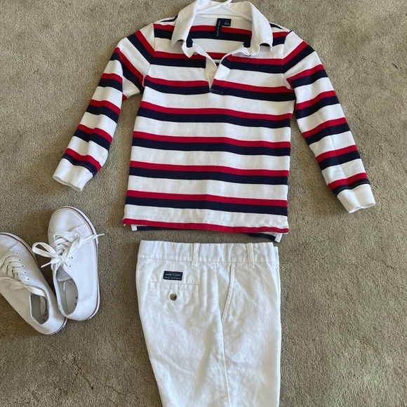 Janie and Jack rugby long sleeve shirt red white dark blue size 6 - Picture 2 of 2